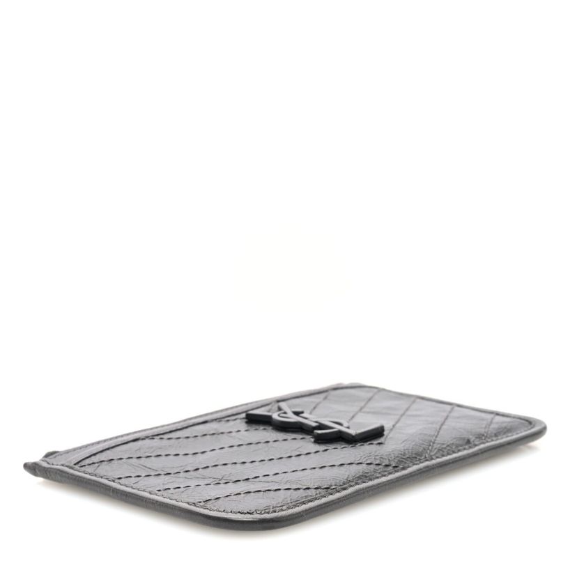 Saint Laurent Crinkled Calfskin Matelasse Monogram Niki Bill Pouch Storm -FINAL SALE NO RETURNS