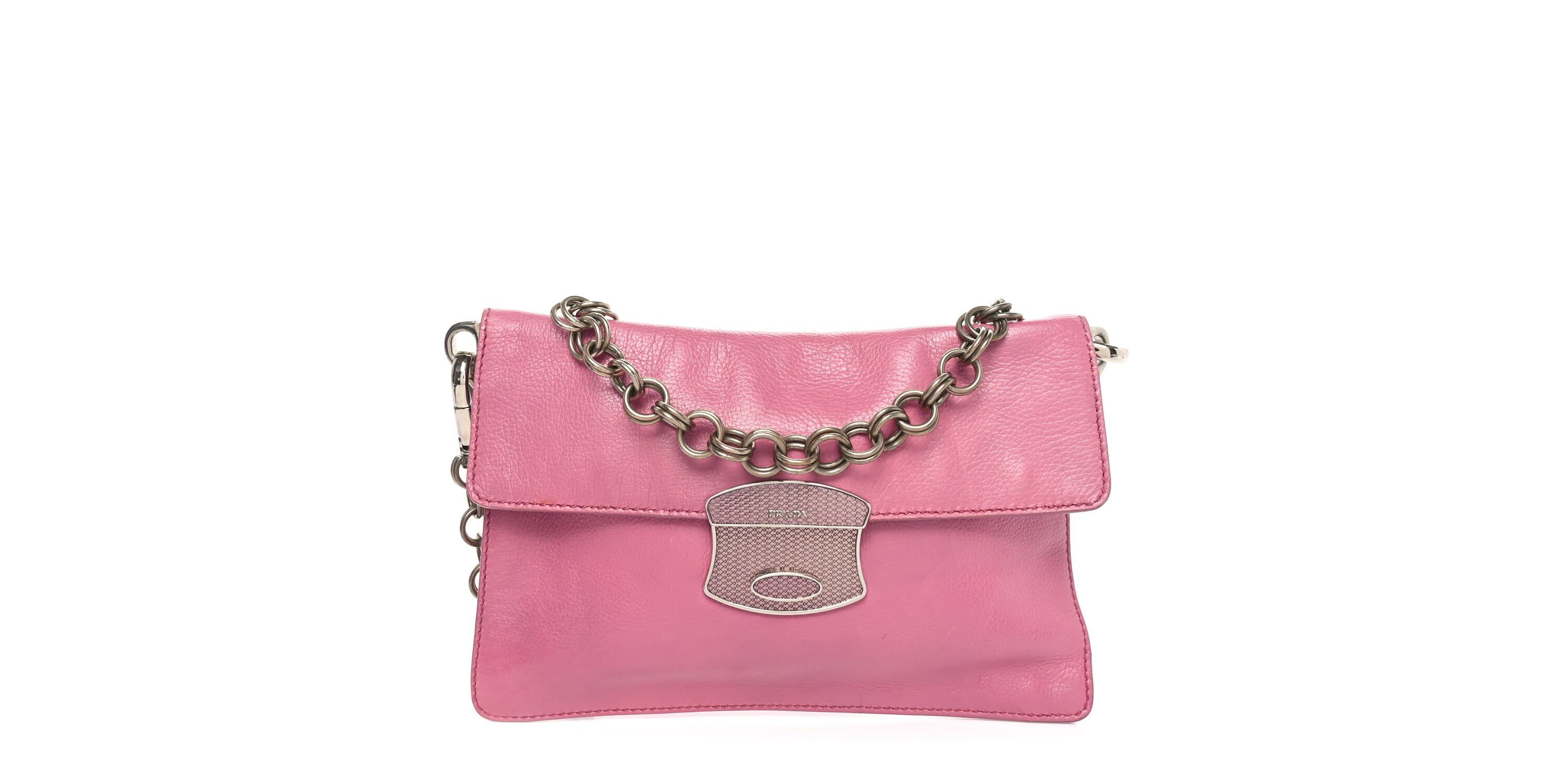 Prada Glace Calf Detachable Chain Clutch Pink -FINAL SALE NO RETURNS