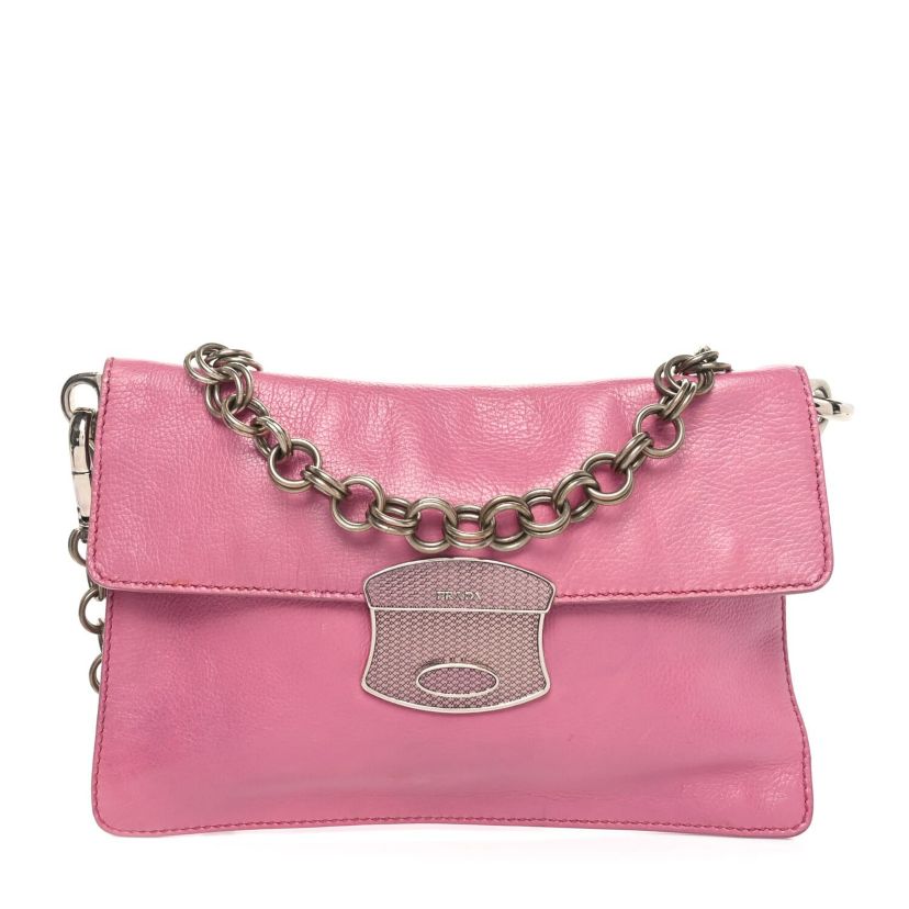 Prada Glace Calf Detachable Chain Clutch Pink -FINAL SALE NO RETURNS