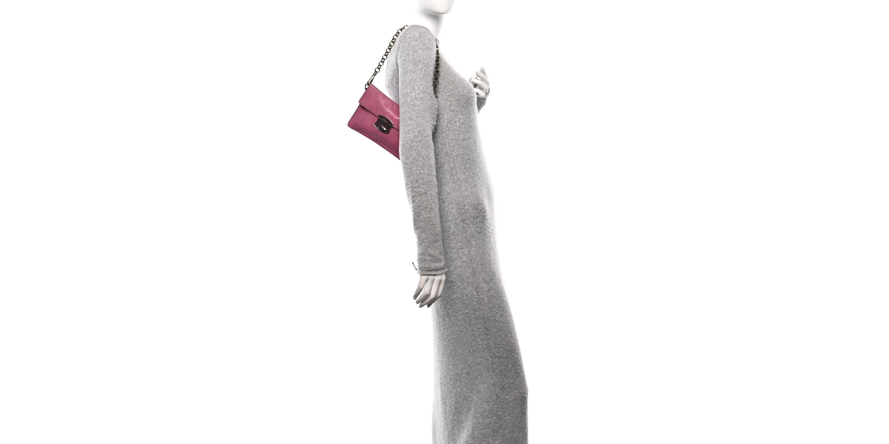 Prada Glace Calf Detachable Chain Clutch Pink -FINAL SALE NO RETURNS