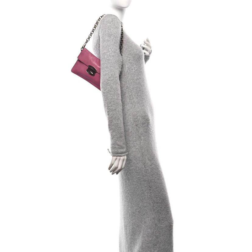 Prada Glace Calf Detachable Chain Clutch Pink -FINAL SALE NO RETURNS