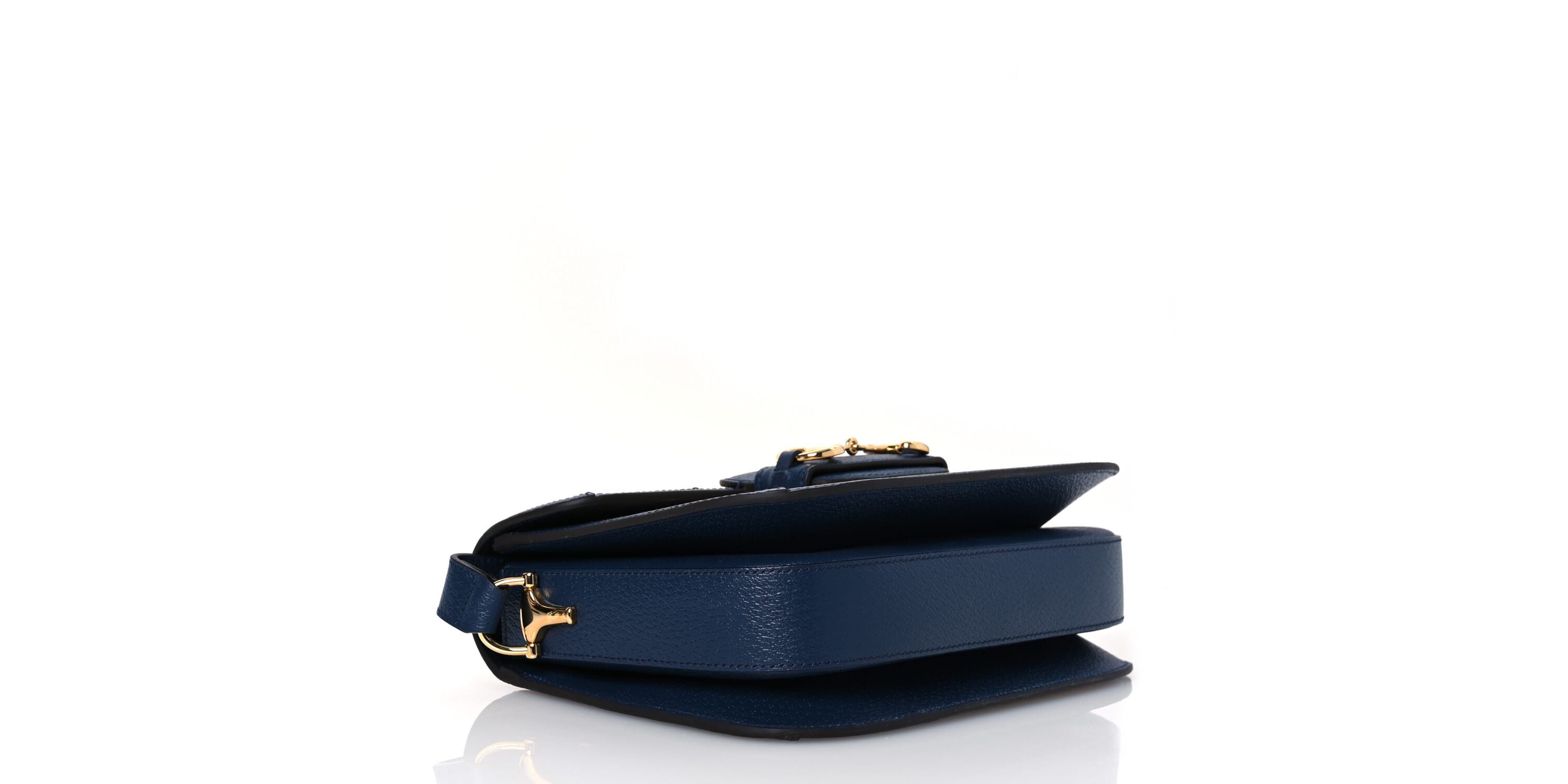 Gucci Raffia Textured Dollar Calfskin GG Monogram Horsebit 1955 Shoulder Bag Natural Mystic White Blue Agata -FINAL SALE NO RETURNS