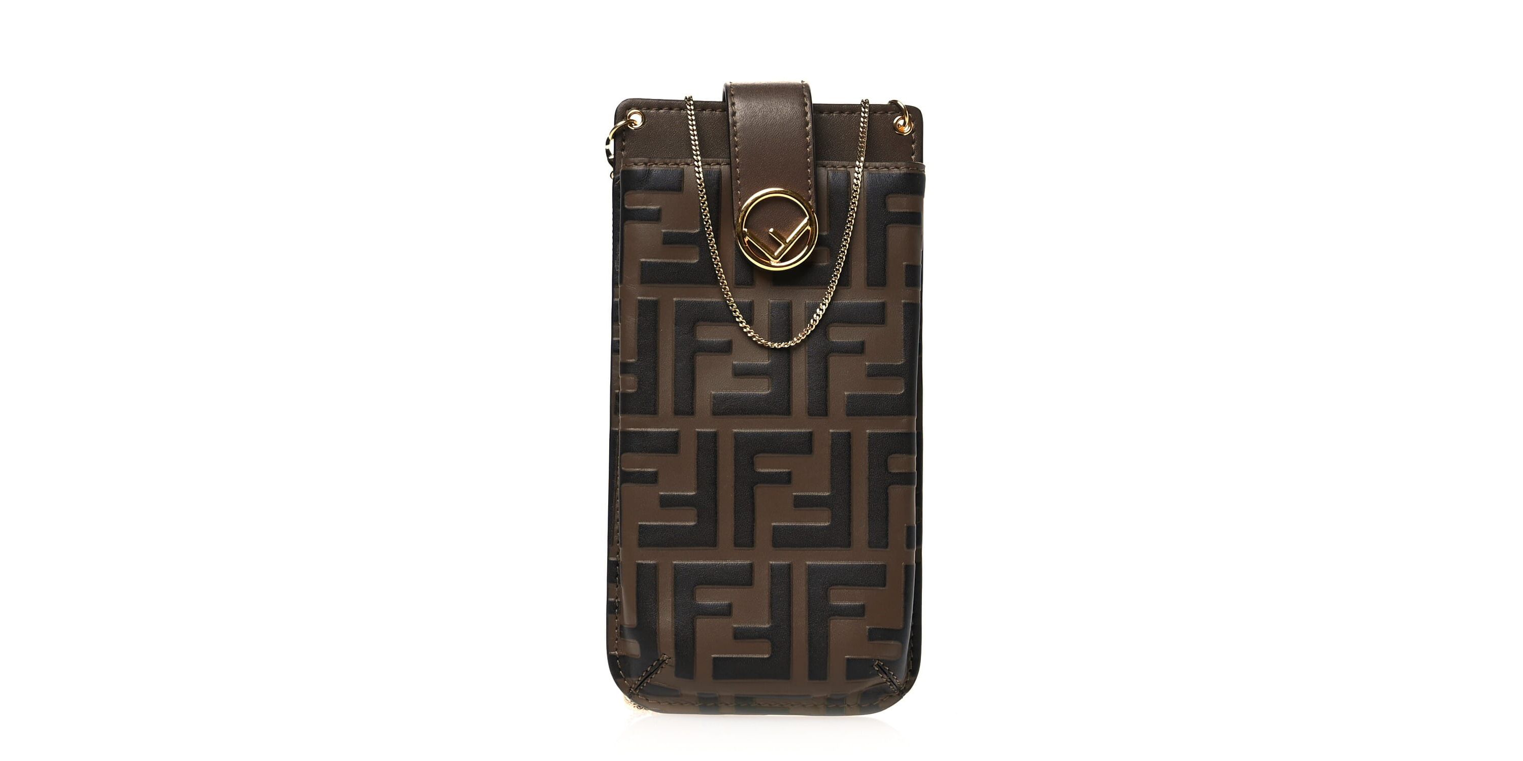 Fendi Vitello Soft F is Fendi Bi-Color FF 1974 Embossed Phone Pouch Maya Black -FINAL SALE NO RETURNS
