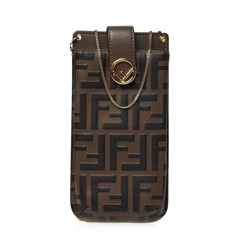 Fendi Vitello Soft F is Fendi Bi-Color FF 1974 Embossed Phone Pouch Maya Black -FINAL SALE NO RETURNS