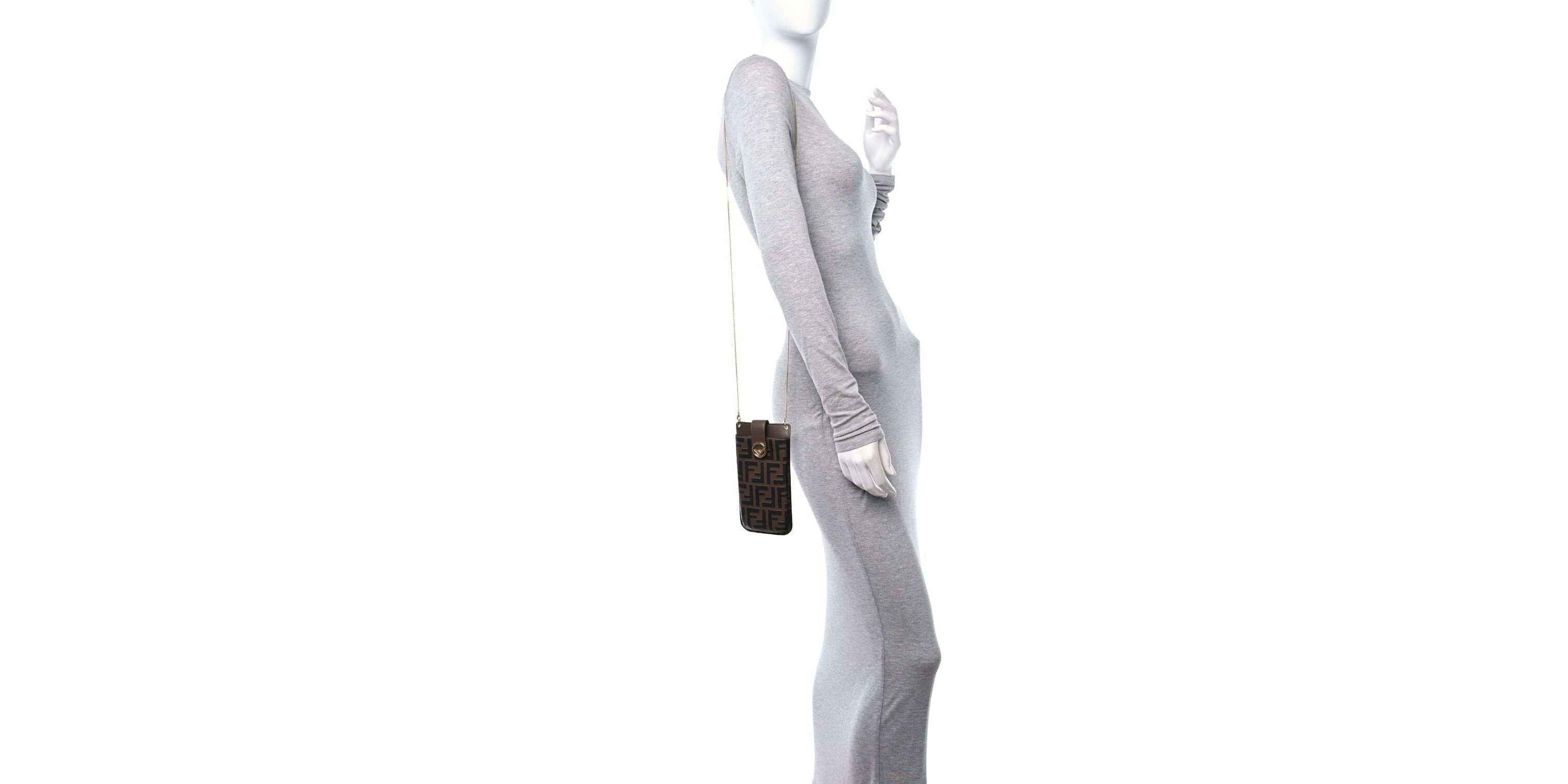Fendi Vitello Soft F is Fendi Bi-Color FF 1974 Embossed Phone Pouch Maya Black -FINAL SALE NO RETURNS