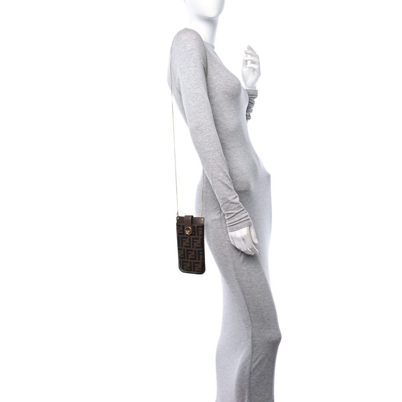 Fendi Vitello Soft F is Fendi Bi-Color FF 1974 Embossed Phone Pouch Maya Black -FINAL SALE NO RETURNS