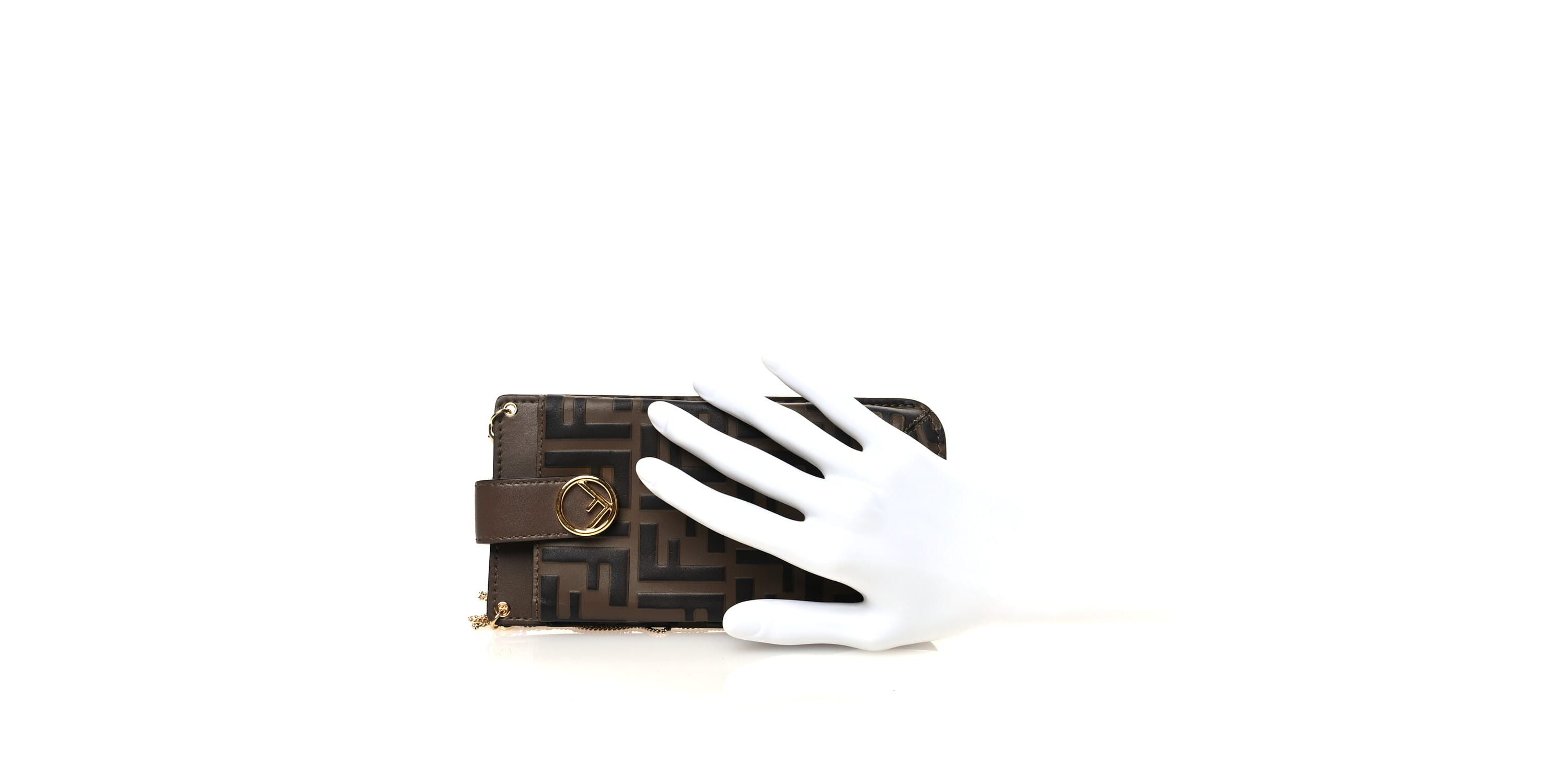 Fendi Vitello Soft F is Fendi Bi-Color FF 1974 Embossed Phone Pouch Maya Black -FINAL SALE NO RETURNS