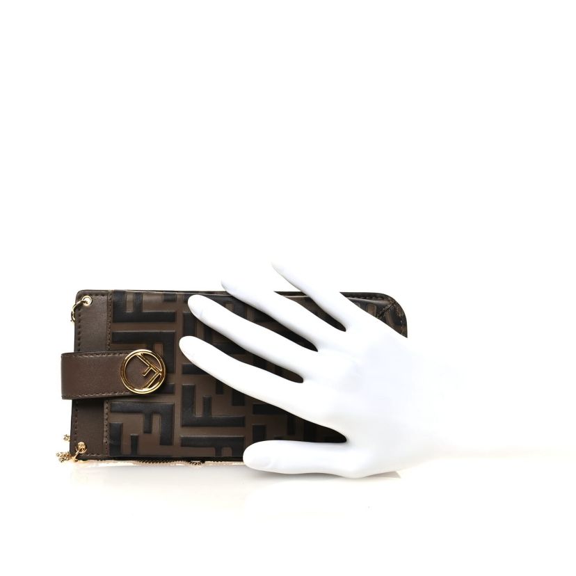 Fendi Vitello Soft F is Fendi Bi-Color FF 1974 Embossed Phone Pouch Maya Black -FINAL SALE NO RETURNS
