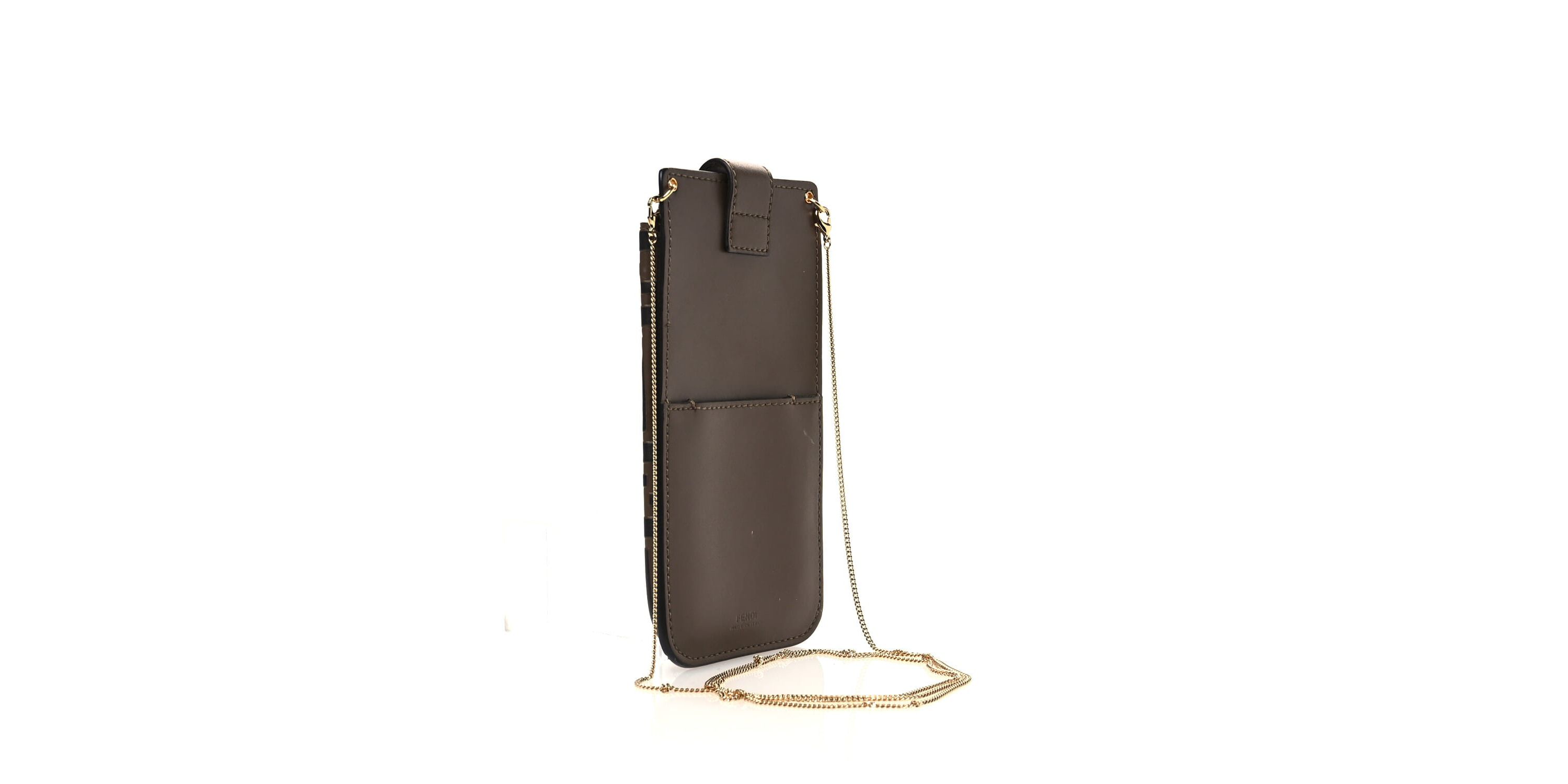 Fendi Vitello Soft F is Fendi Bi-Color FF 1974 Embossed Phone Pouch Maya Black -FINAL SALE NO RETURNS