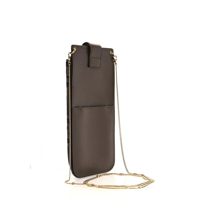 Fendi Vitello Soft F is Fendi Bi-Color FF 1974 Embossed Phone Pouch Maya Black -FINAL SALE NO RETURNS
