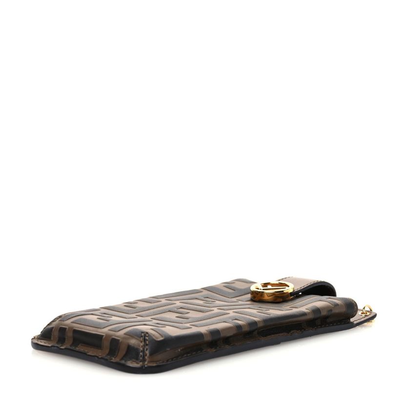 Fendi Vitello Soft F is Fendi Bi-Color FF 1974 Embossed Phone Pouch Maya Black -FINAL SALE NO RETURNS