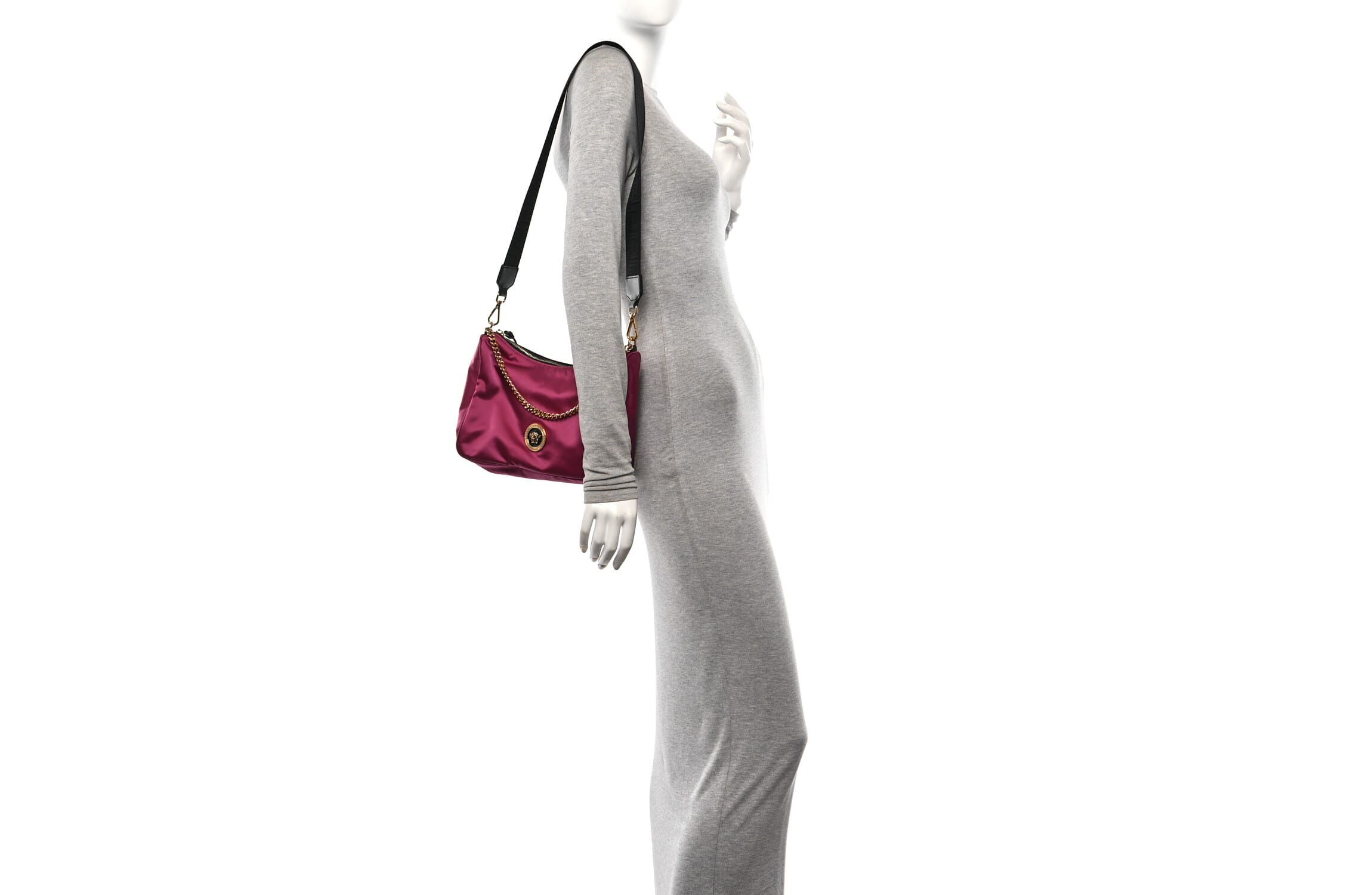 Versace Nylon Tribute Chain Crossbody Shoulder Bag Dark Pink Black -FINAL SALE NO RETURNS