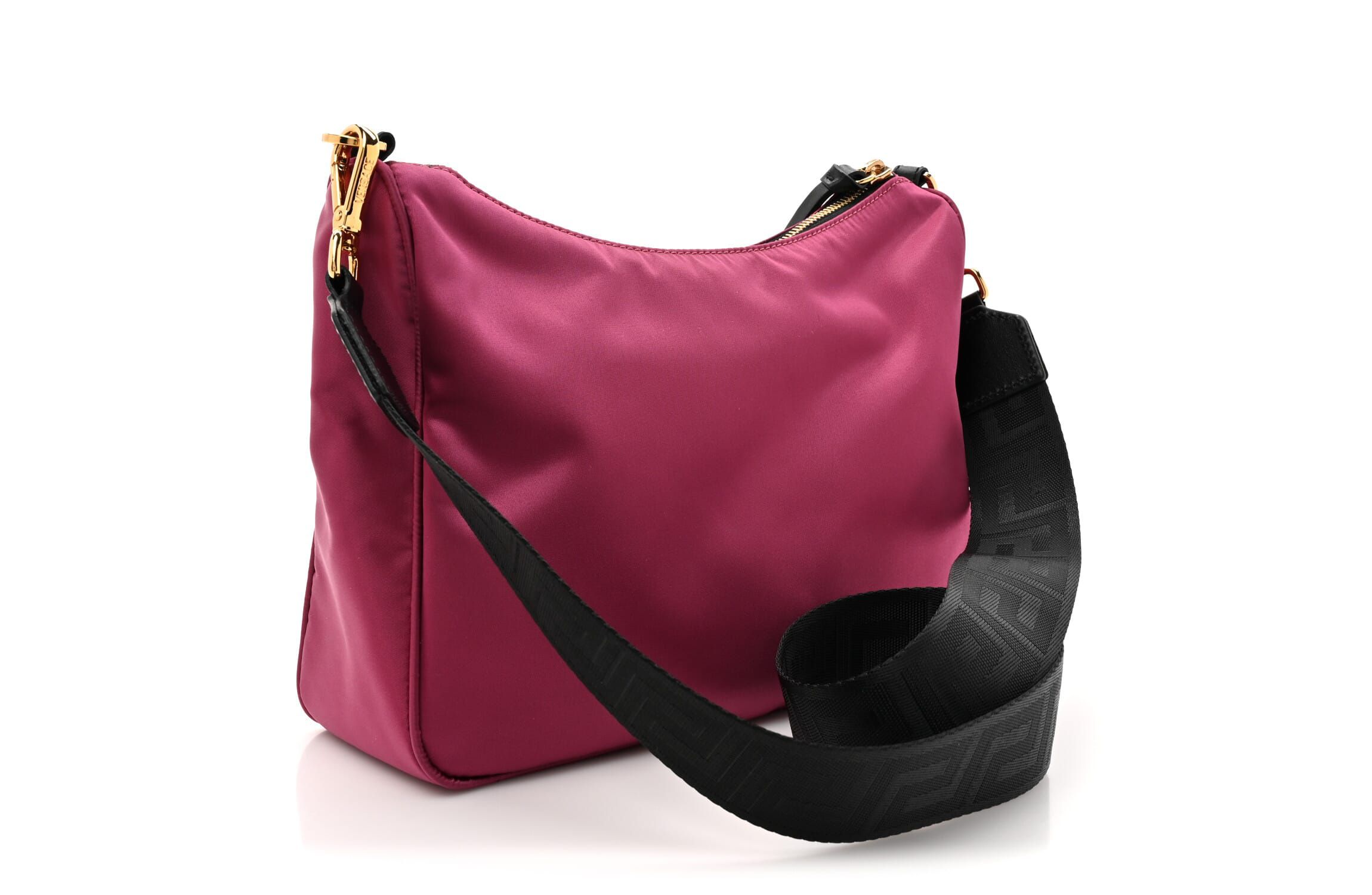 Versace Nylon Tribute Chain Crossbody Shoulder Bag Dark Pink Black -FINAL SALE NO RETURNS