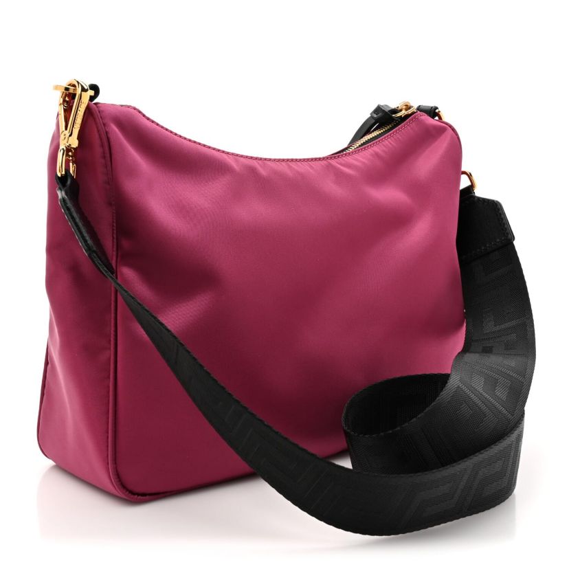 Versace Nylon Tribute Chain Crossbody Shoulder Bag Dark Pink Black -FINAL SALE NO RETURNS