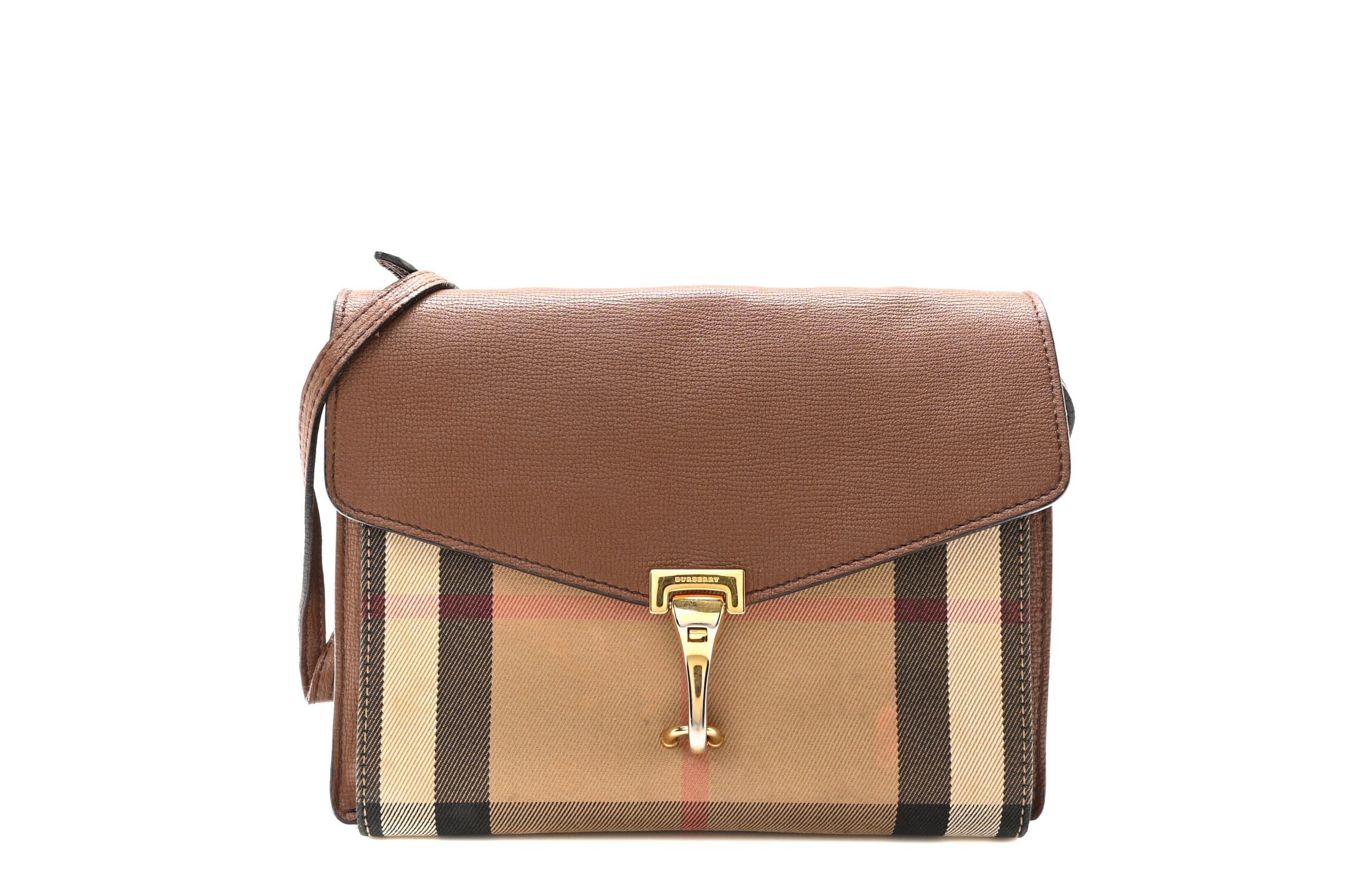 Burberry Derby Calfskin House Check Small Macken Crossbody Bag Tan -FINAL SALE NO RETURNS