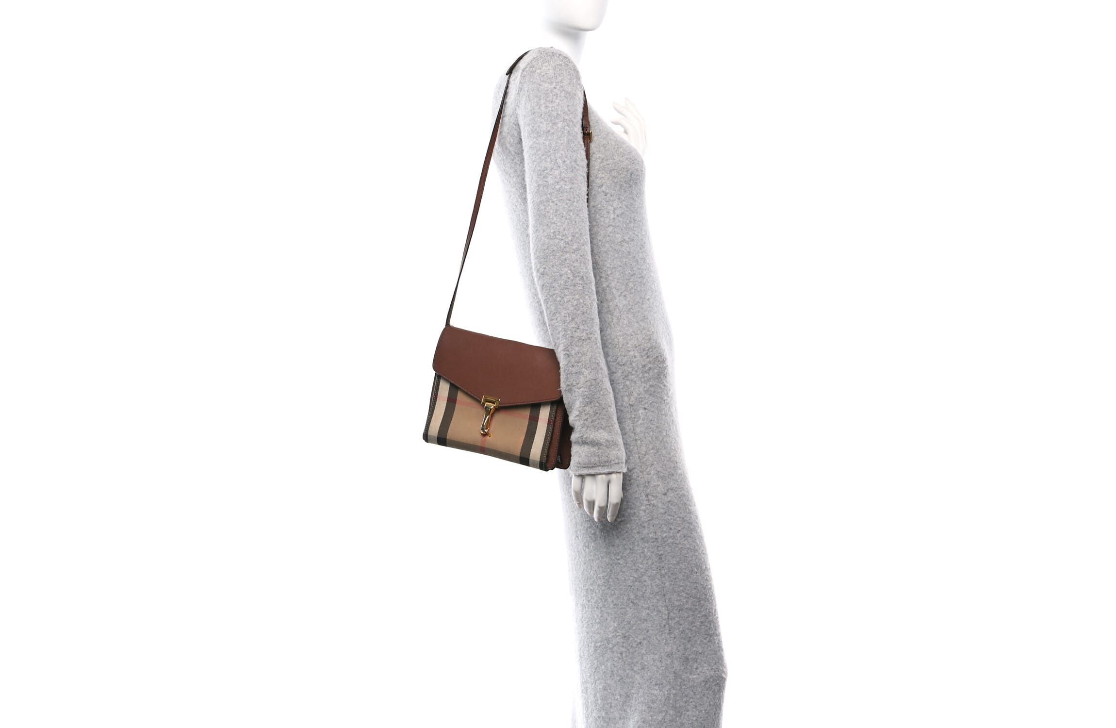 Burberry Derby Calfskin House Check Small Macken Crossbody Bag Tan -FINAL SALE NO RETURNS
