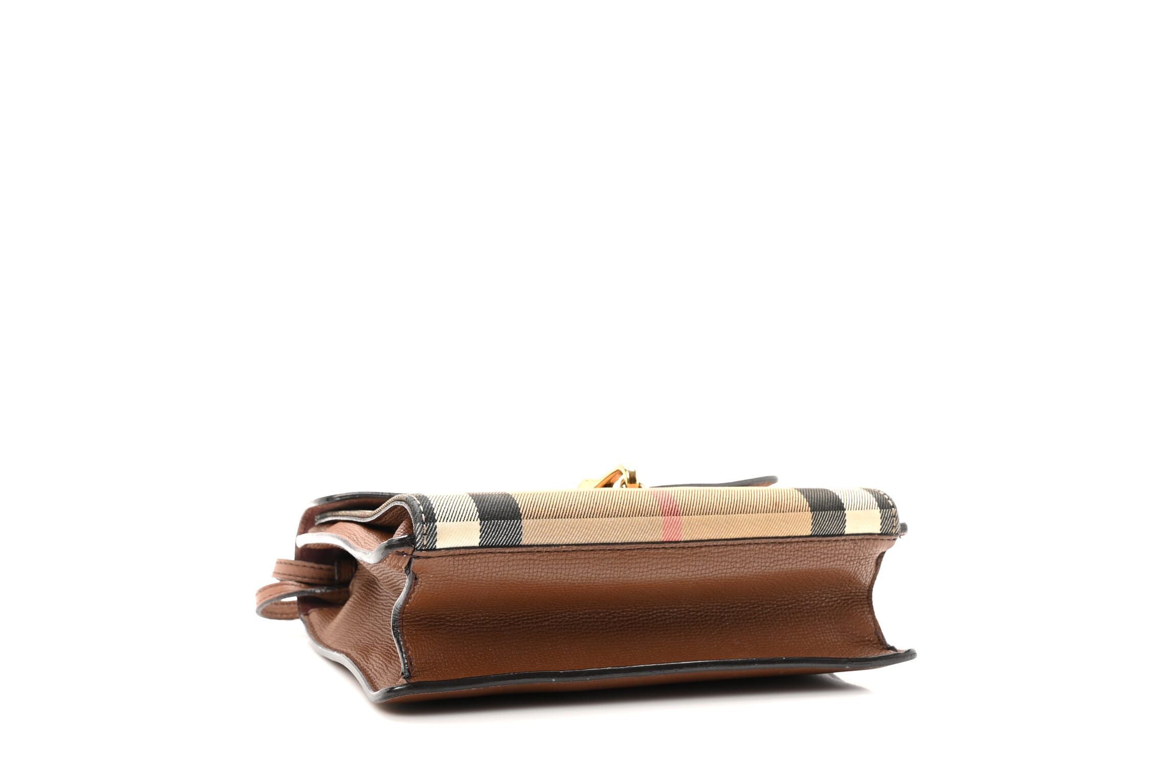 Burberry Derby Calfskin House Check Small Macken Crossbody Bag Tan -FINAL SALE NO RETURNS