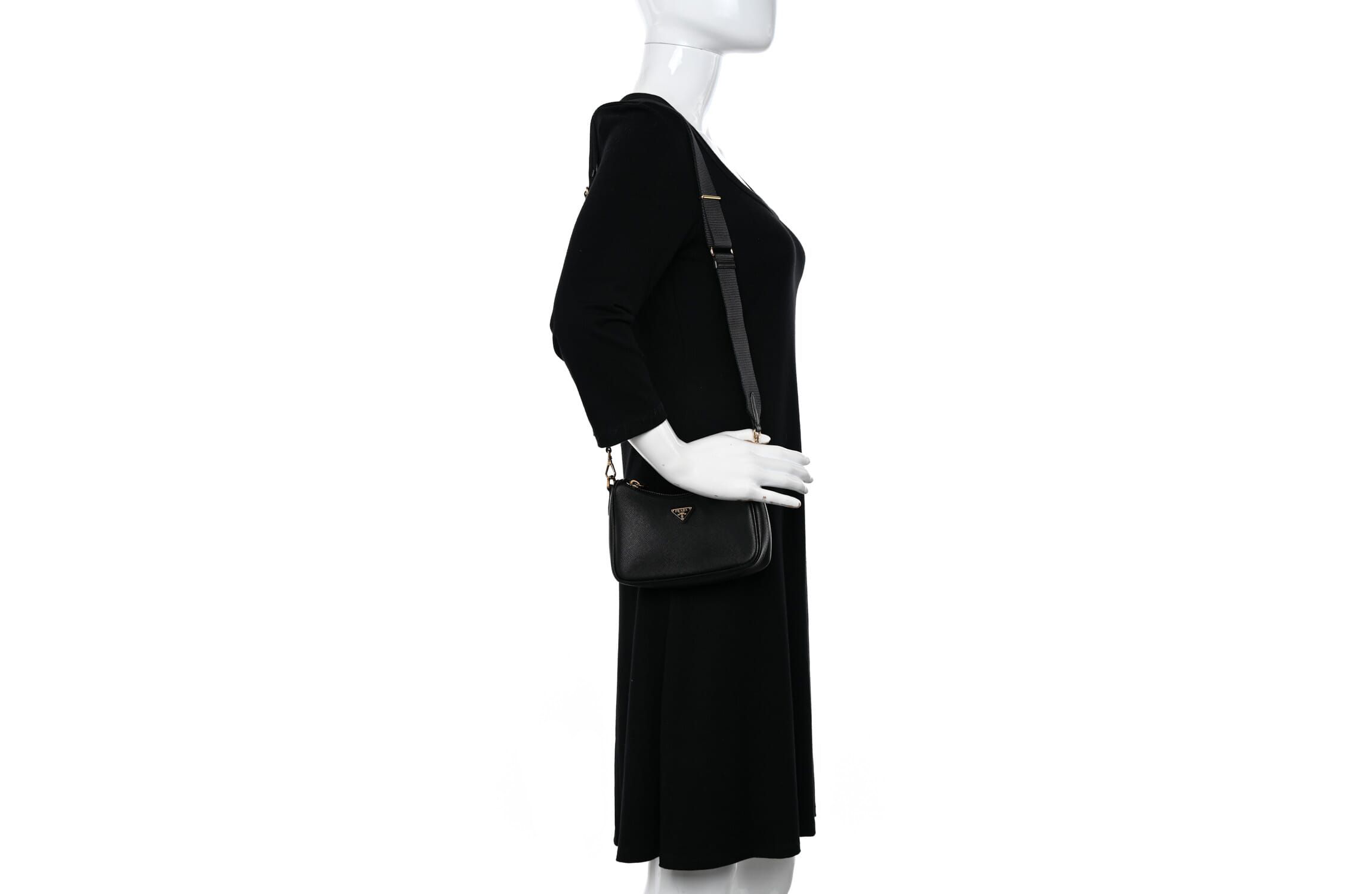 Prada Saffiano Lux Mini Shoulder Bag Black -FINAL SALE NO RETURNS