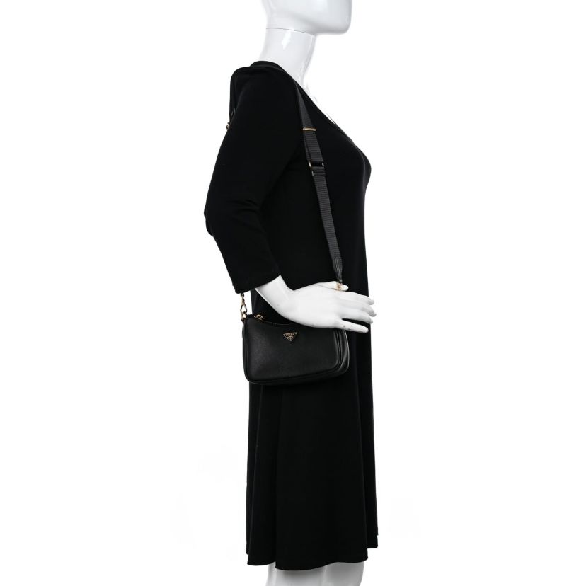 Prada Saffiano Lux Mini Shoulder Bag Black -FINAL SALE NO RETURNS