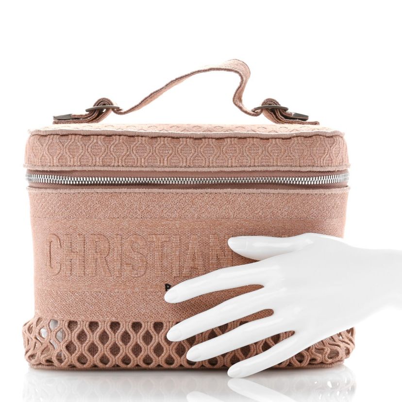 Dior Mesh Embroidered Diortravel Vanity Case Rose Multicolor -FINAL SALE NO RETURNS