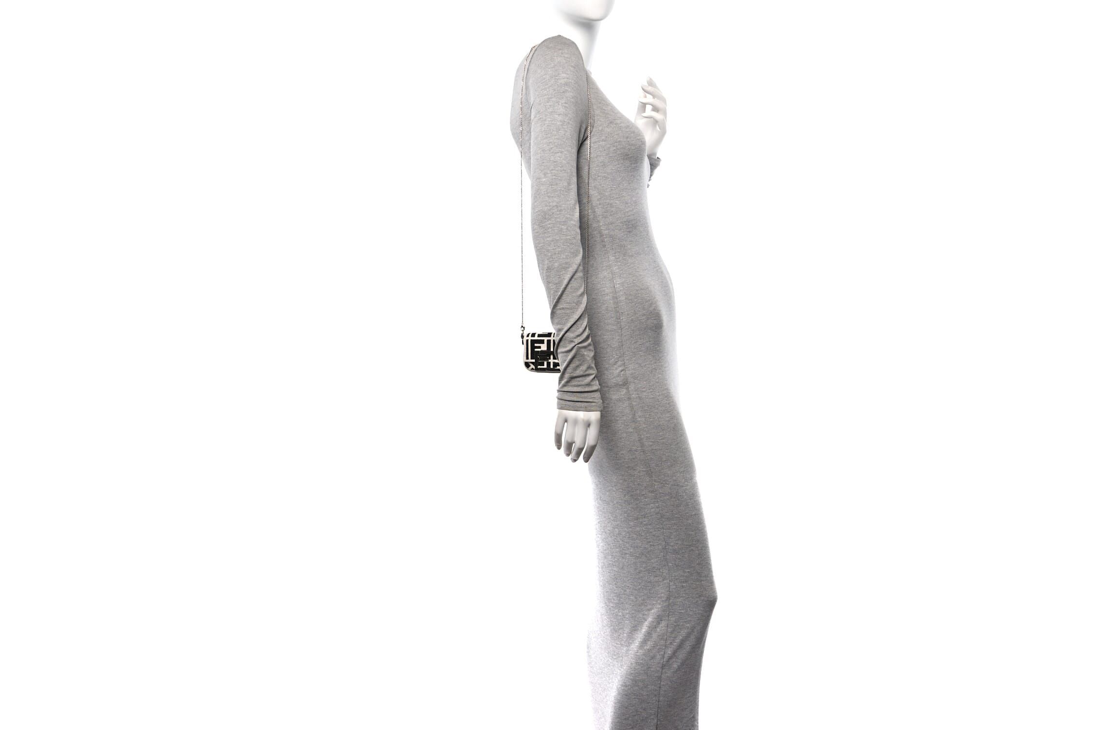 Fendi Canvas Vitello King FF Embroidered Nano Maxi Buckle Baguette Charm White Black -FINAL SALE NO RETURNS