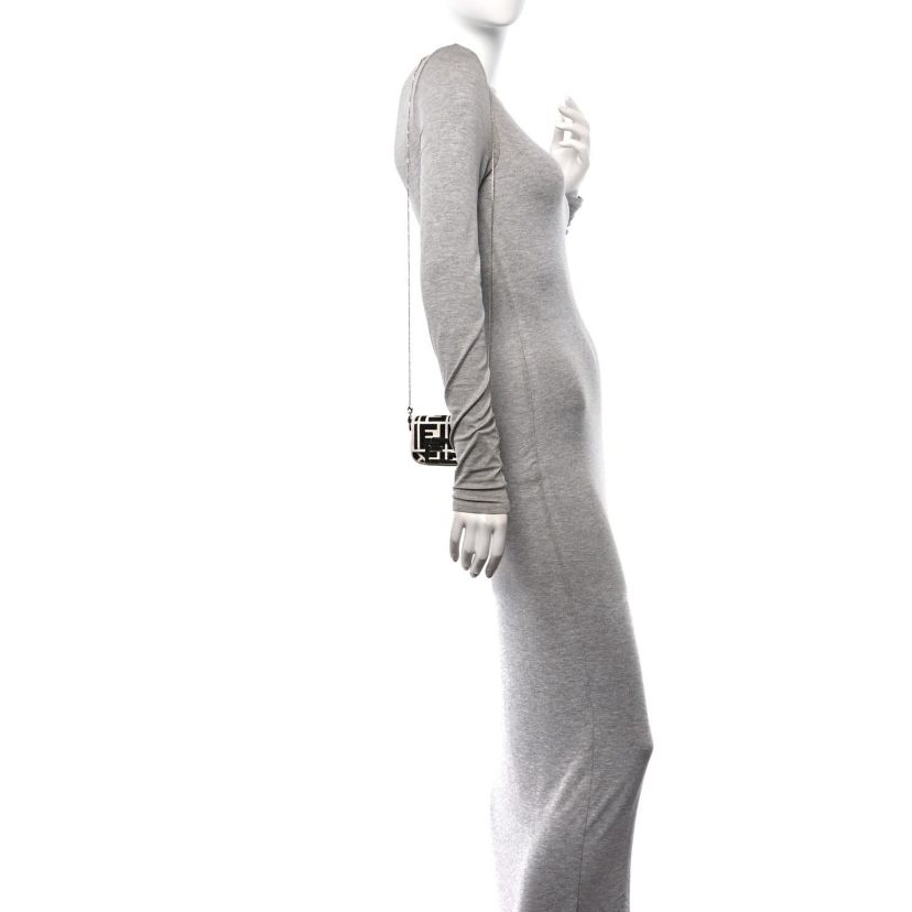 Fendi Canvas Vitello King FF Embroidered Nano Maxi Buckle Baguette Charm White Black -FINAL SALE NO RETURNS