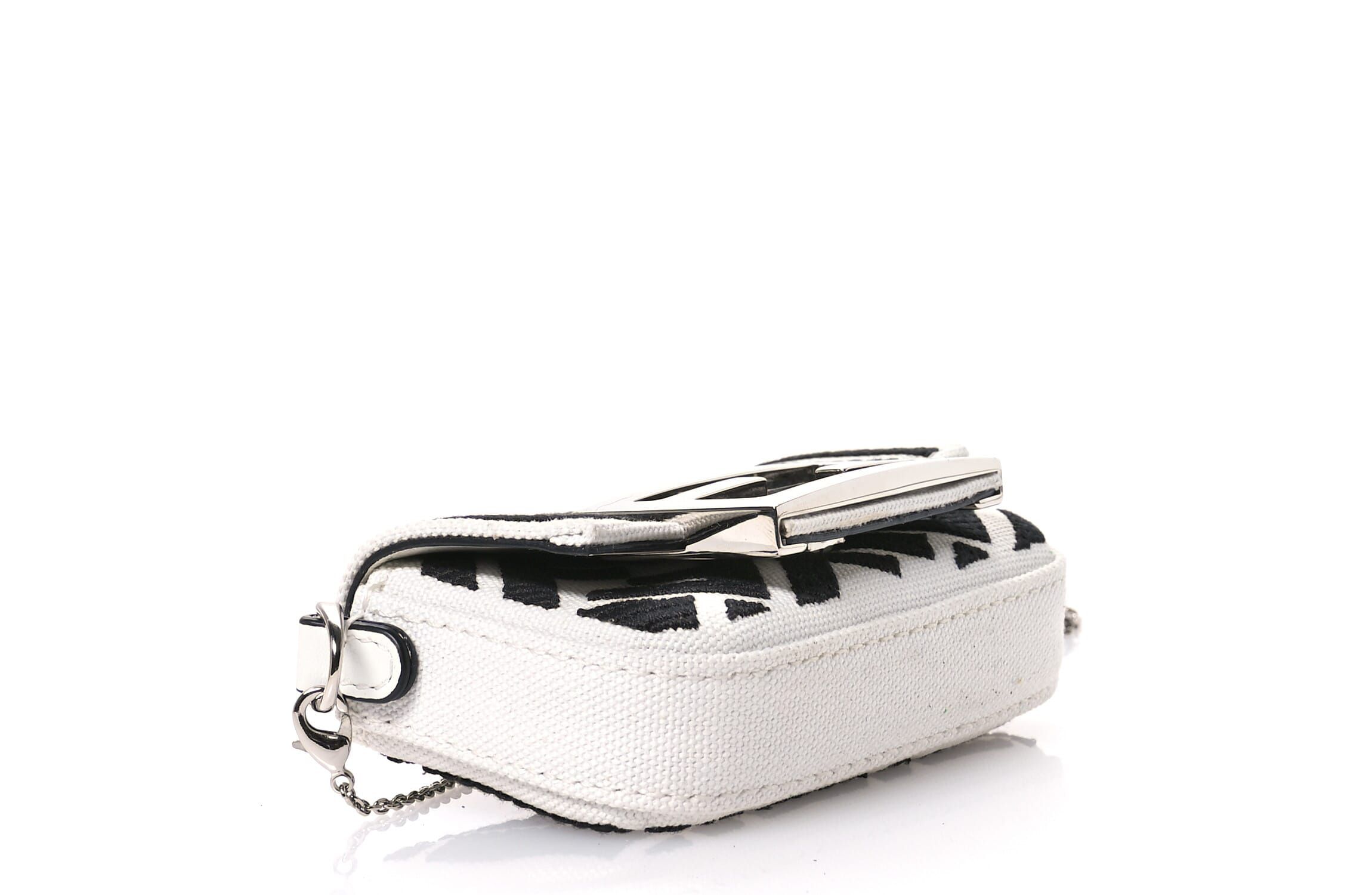 Fendi Canvas Vitello King FF Embroidered Nano Maxi Buckle Baguette Charm White Black -FINAL SALE NO RETURNS