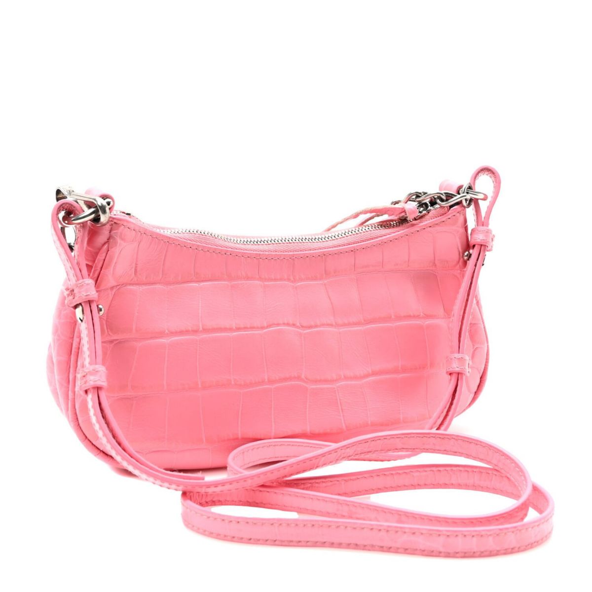 Balenciaga Extra Supple Calfskin Crocodile Embossed Le Cagole Mini Purse With Chain Sweet Pink -FINAL SALE NO RETURNS