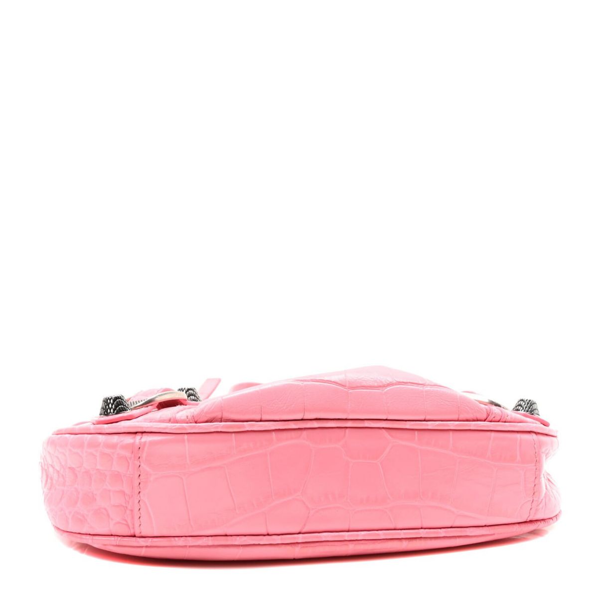 Balenciaga Extra Supple Calfskin Crocodile Embossed Le Cagole Mini Purse With Chain Sweet Pink -FINAL SALE NO RETURNS