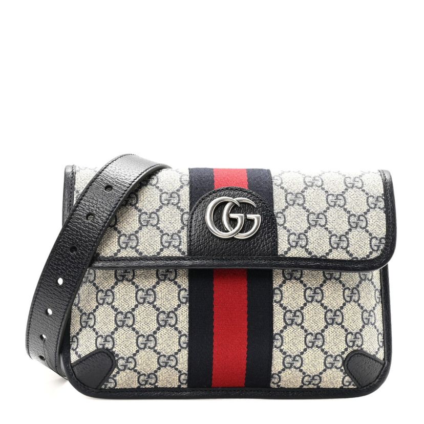 Gucci GG Supreme Monogram Web Small Ophidia Belt Bag 80 32 Beige Navy -FINAL SALE NO RETURNS