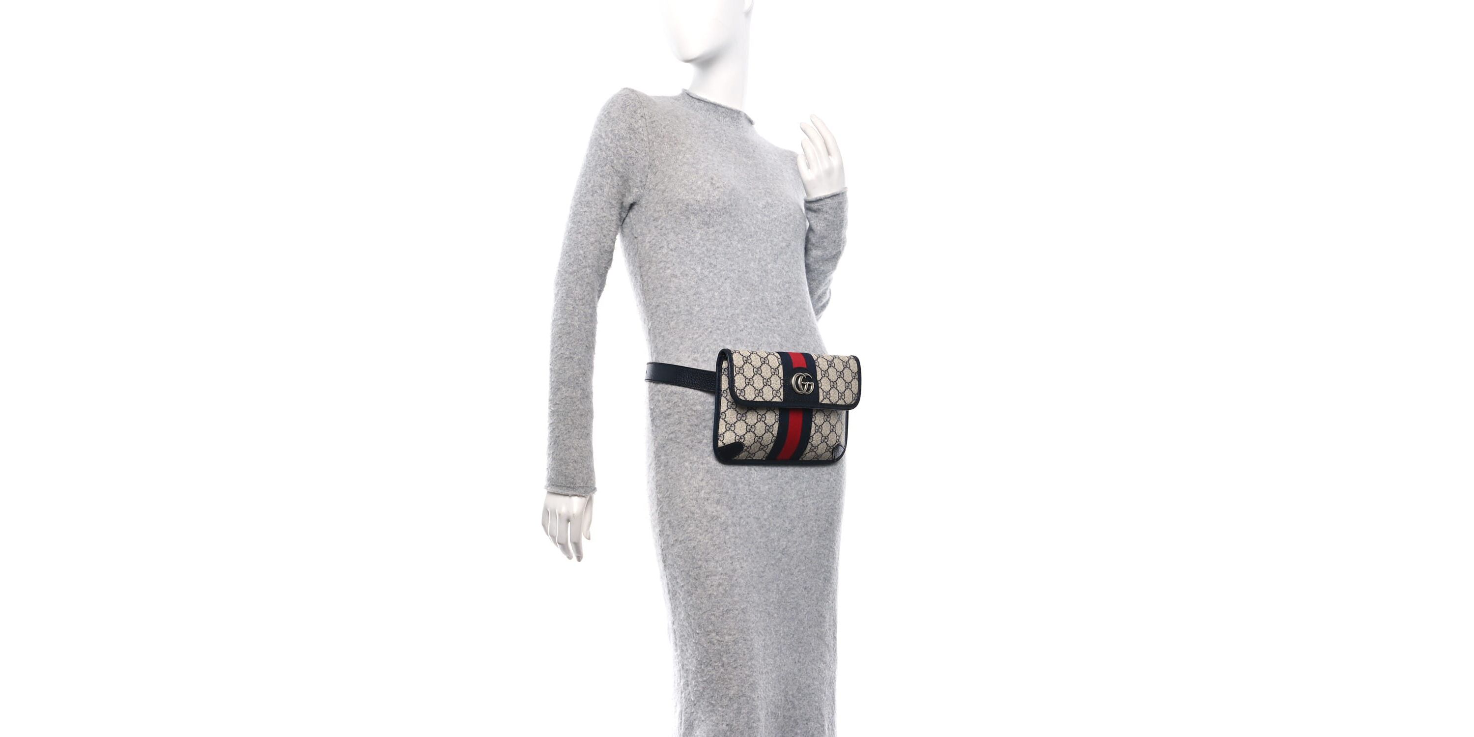 Gucci GG Supreme Monogram Web Small Ophidia Belt Bag 80 32 Beige Navy -FINAL SALE NO RETURNS