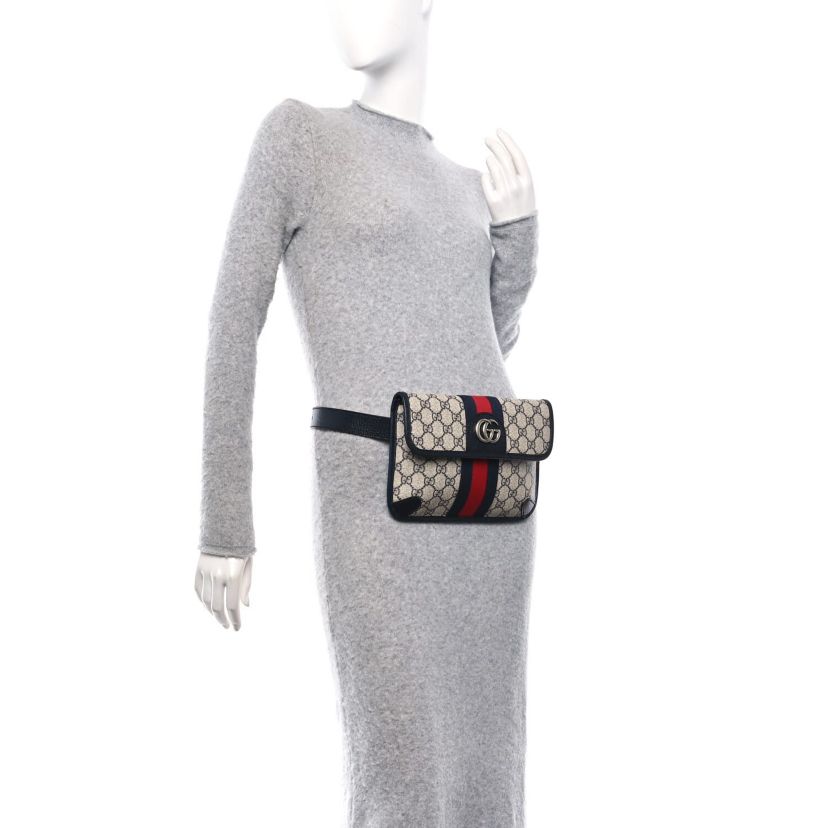 Gucci GG Supreme Monogram Web Small Ophidia Belt Bag 80 32 Beige Navy -FINAL SALE NO RETURNS