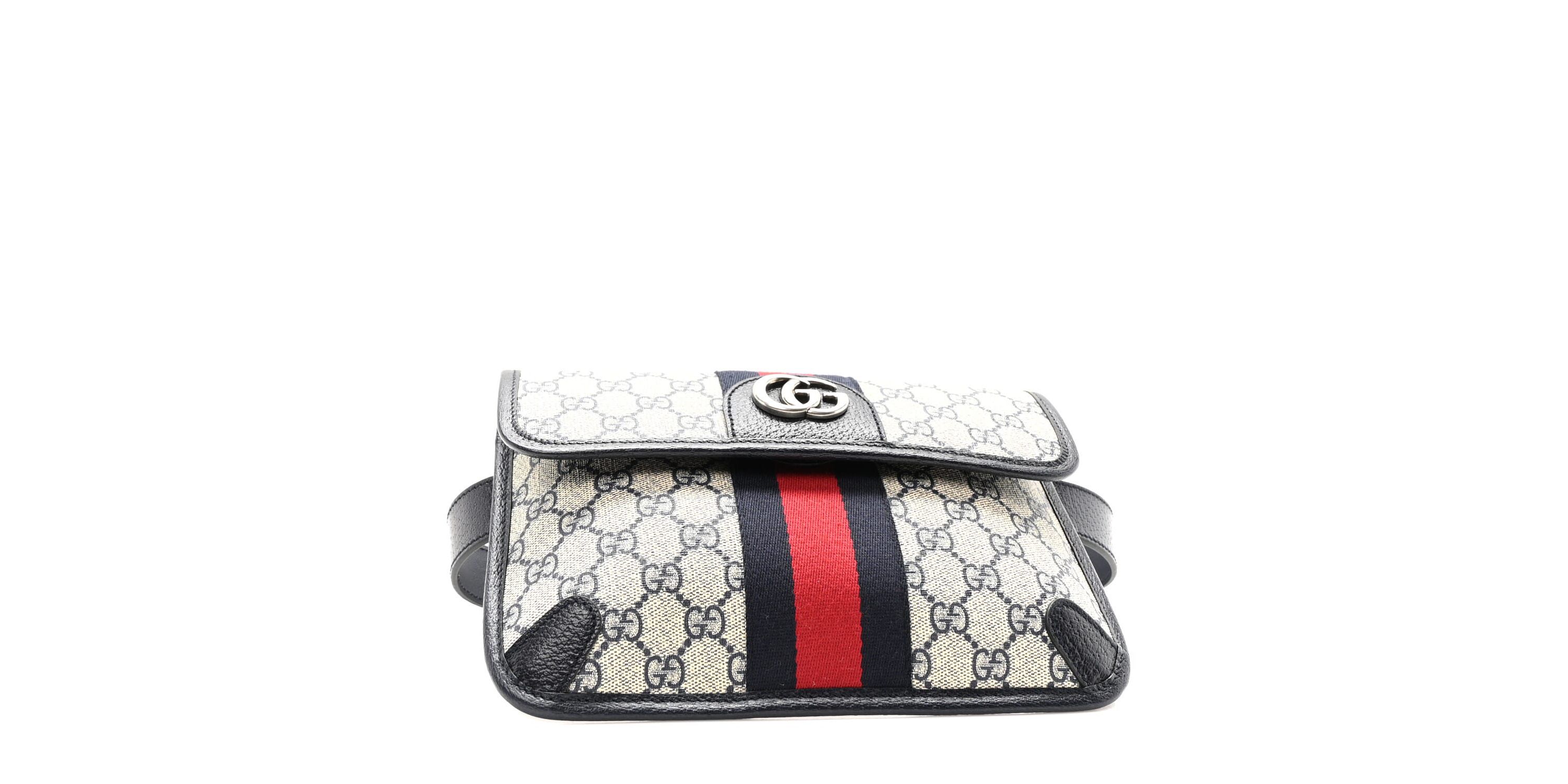 Gucci GG Supreme Monogram Web Small Ophidia Belt Bag 80 32 Beige Navy -FINAL SALE NO RETURNS