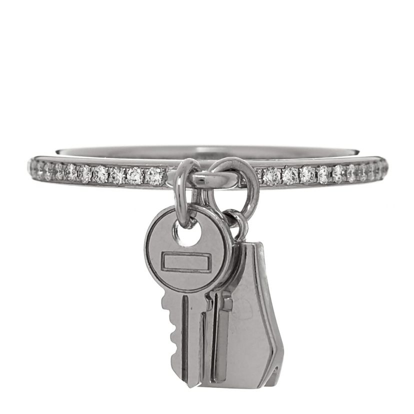 Hermes 18K White Gold Diamond Kelly Clochette Ring 52 6 -FINAL SALE NO RETURNS