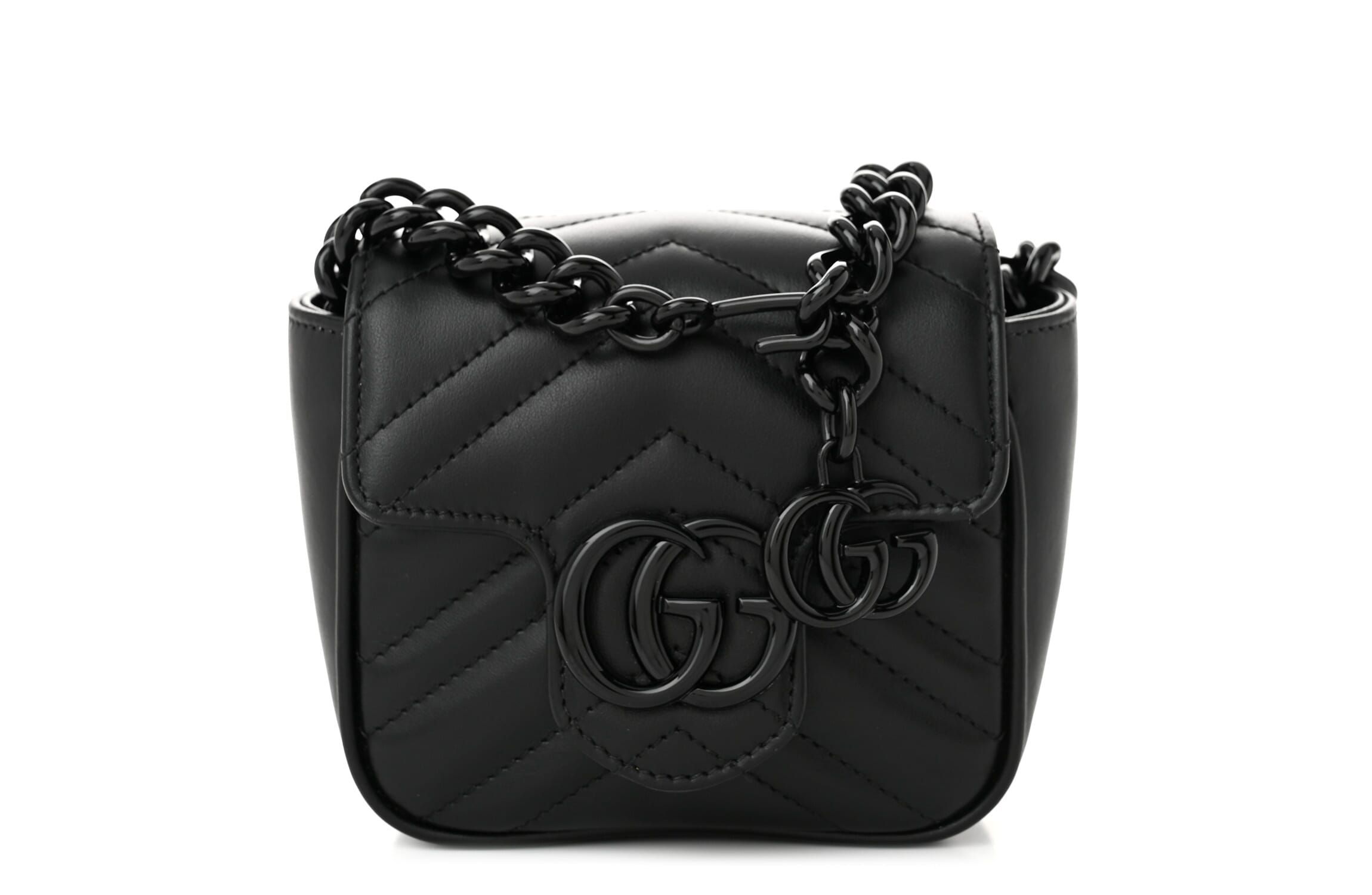 Gucci Calfskin Matelasse Monochrome GG Marmont Chain Belt Bag Black -FINAL SALE NO RETURNS
