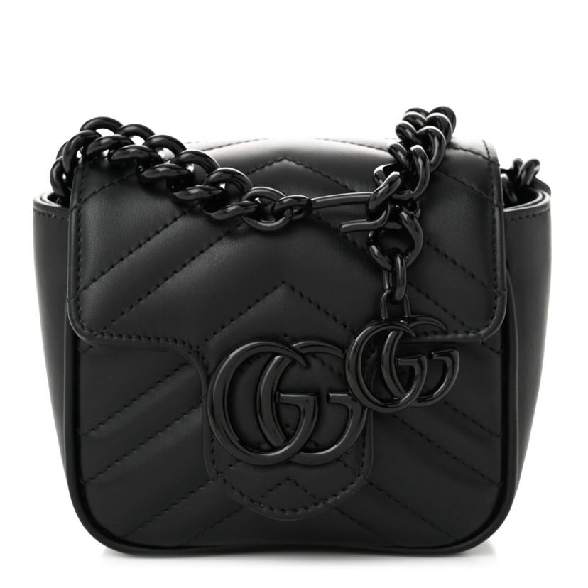 Gucci Calfskin Matelasse Monochrome GG Marmont Chain Belt Bag Black -FINAL SALE NO RETURNS