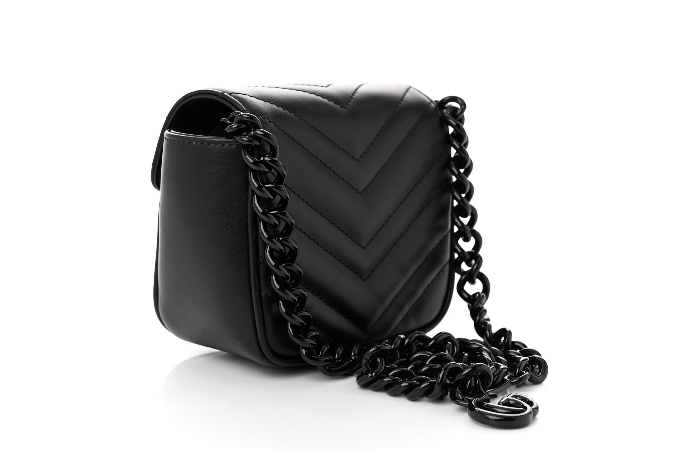Gucci Calfskin Matelasse Monochrome GG Marmont Chain Belt Bag Black -FINAL SALE NO RETURNS