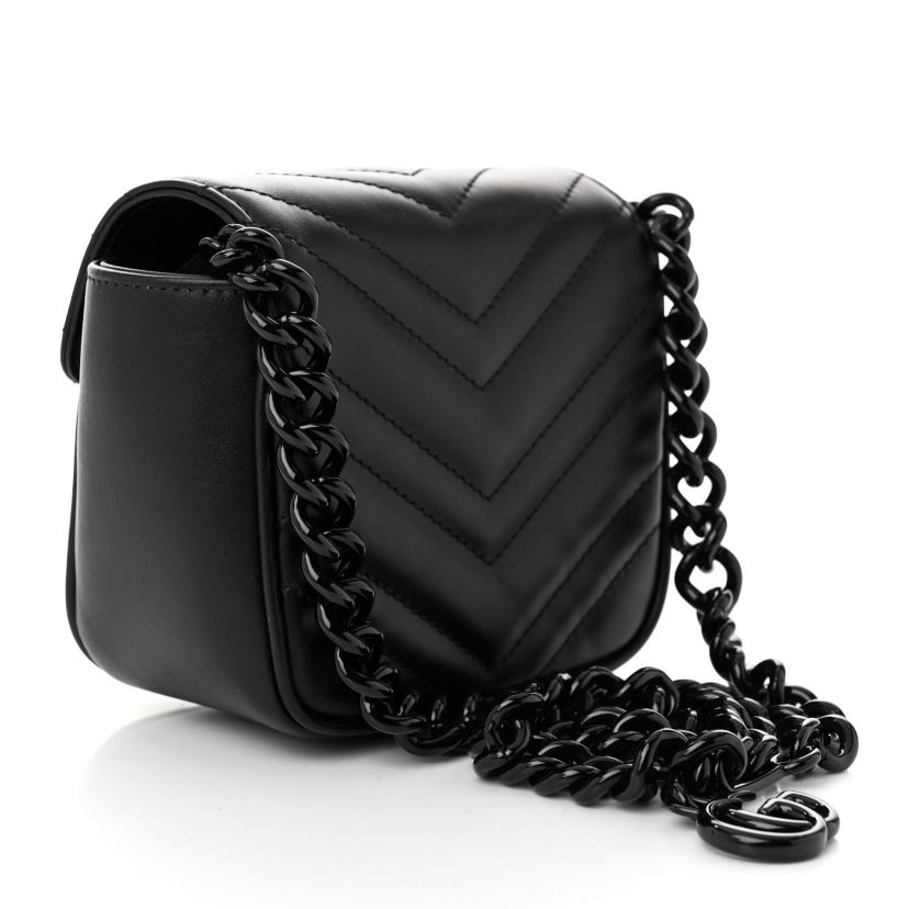 Gucci Calfskin Matelasse Monochrome GG Marmont Chain Belt Bag Black -FINAL SALE NO RETURNS