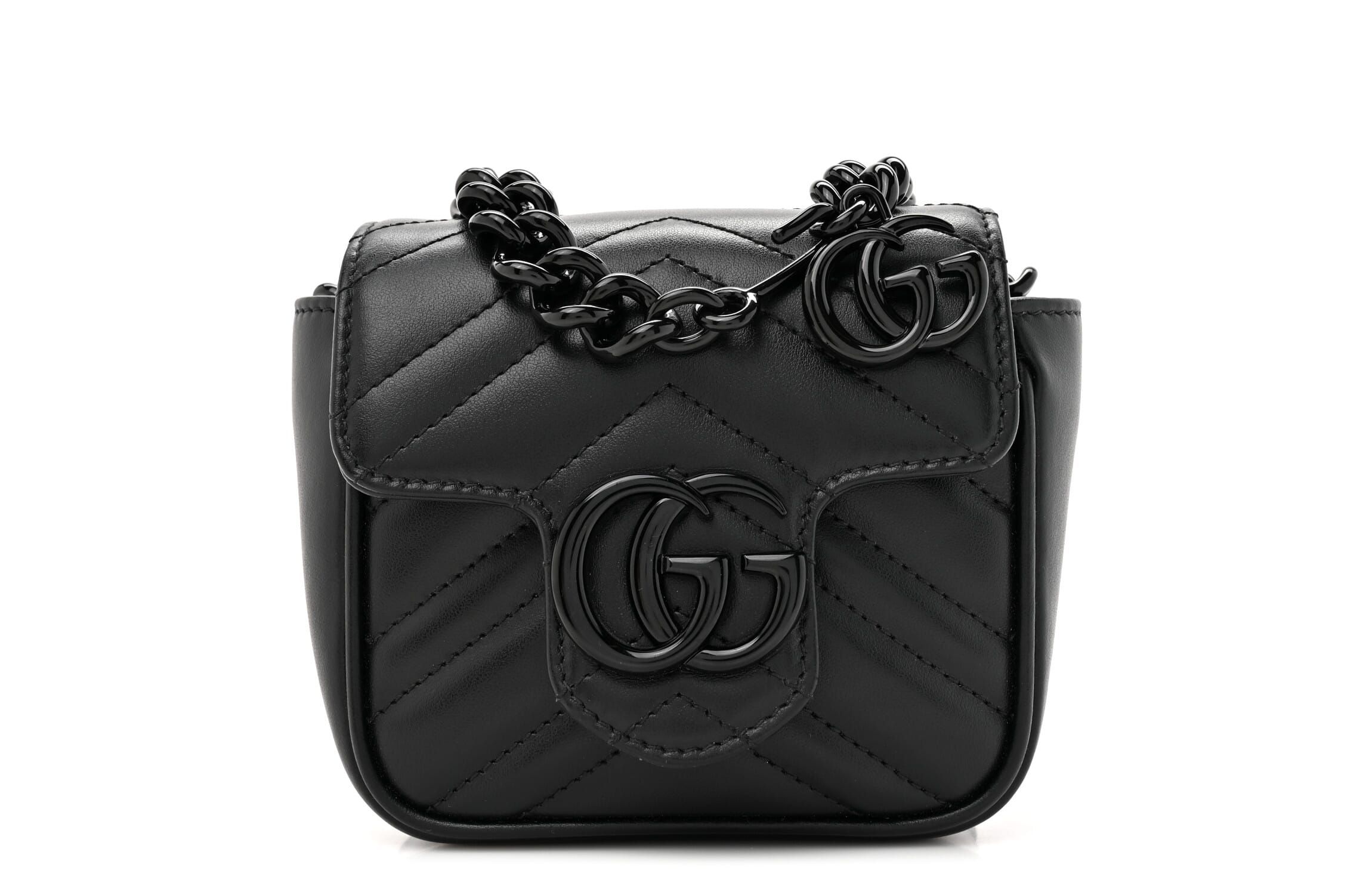 Gucci Calfskin Matelasse Monochrome GG Marmont Chain Belt Bag Black -FINAL SALE NO RETURNS