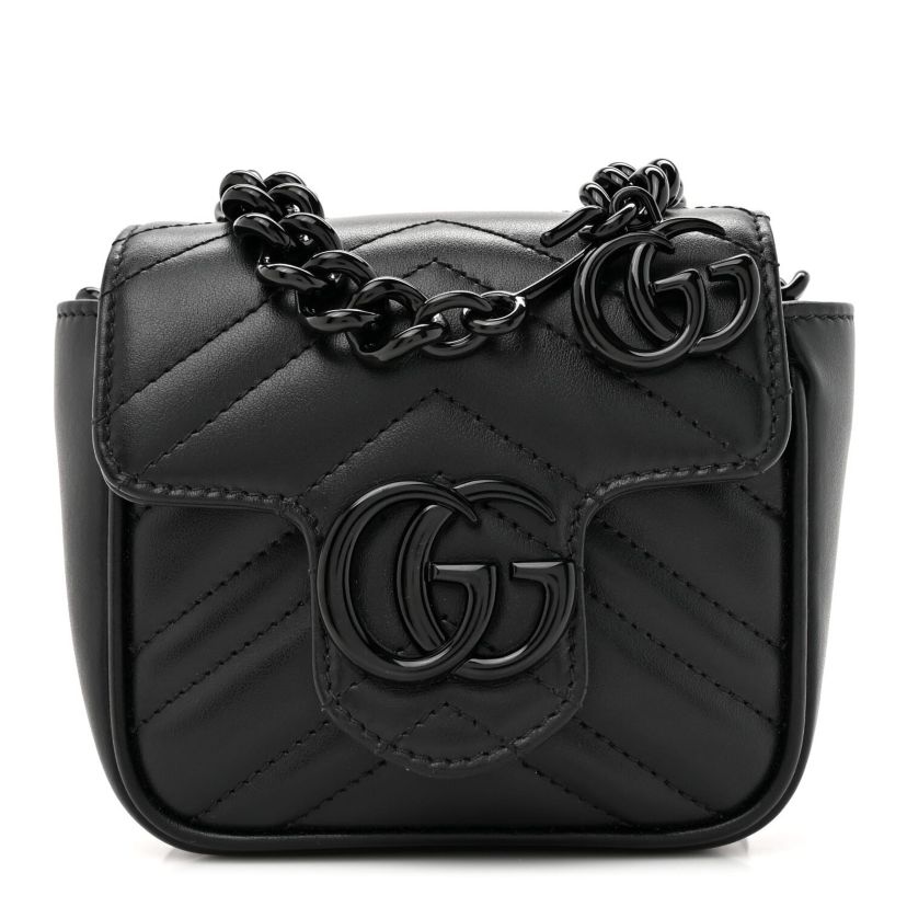 Gucci Calfskin Matelasse Monochrome GG Marmont Chain Belt Bag Black -FINAL SALE NO RETURNS