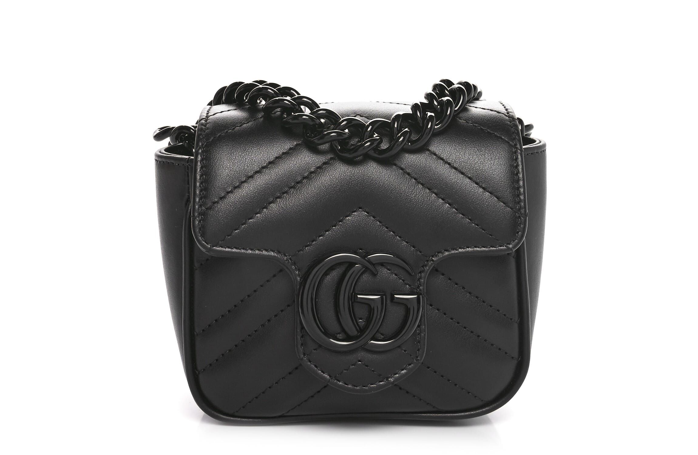 Gucci Calfskin Matelasse Monochrome GG Marmont Chain Belt Bag Black -FINAL SALE NO RETURNS