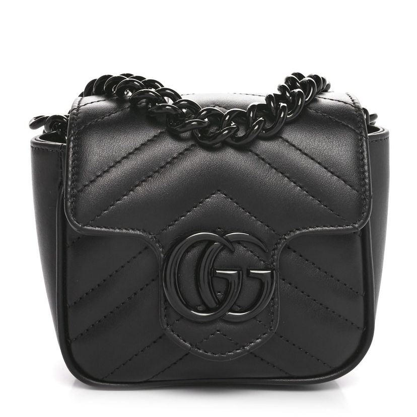 Gucci Calfskin Matelasse Monochrome GG Marmont Chain Belt Bag Black -FINAL SALE NO RETURNS