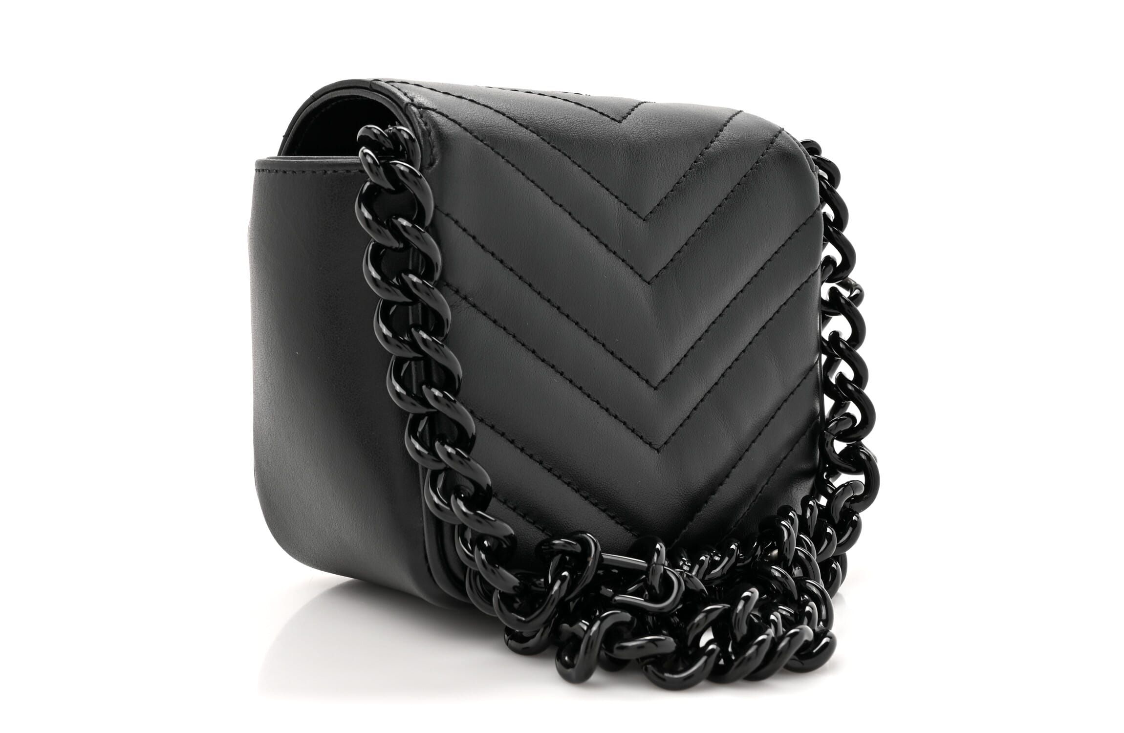 Gucci Calfskin Matelasse Monochrome GG Marmont Chain Belt Bag Black -FINAL SALE NO RETURNS