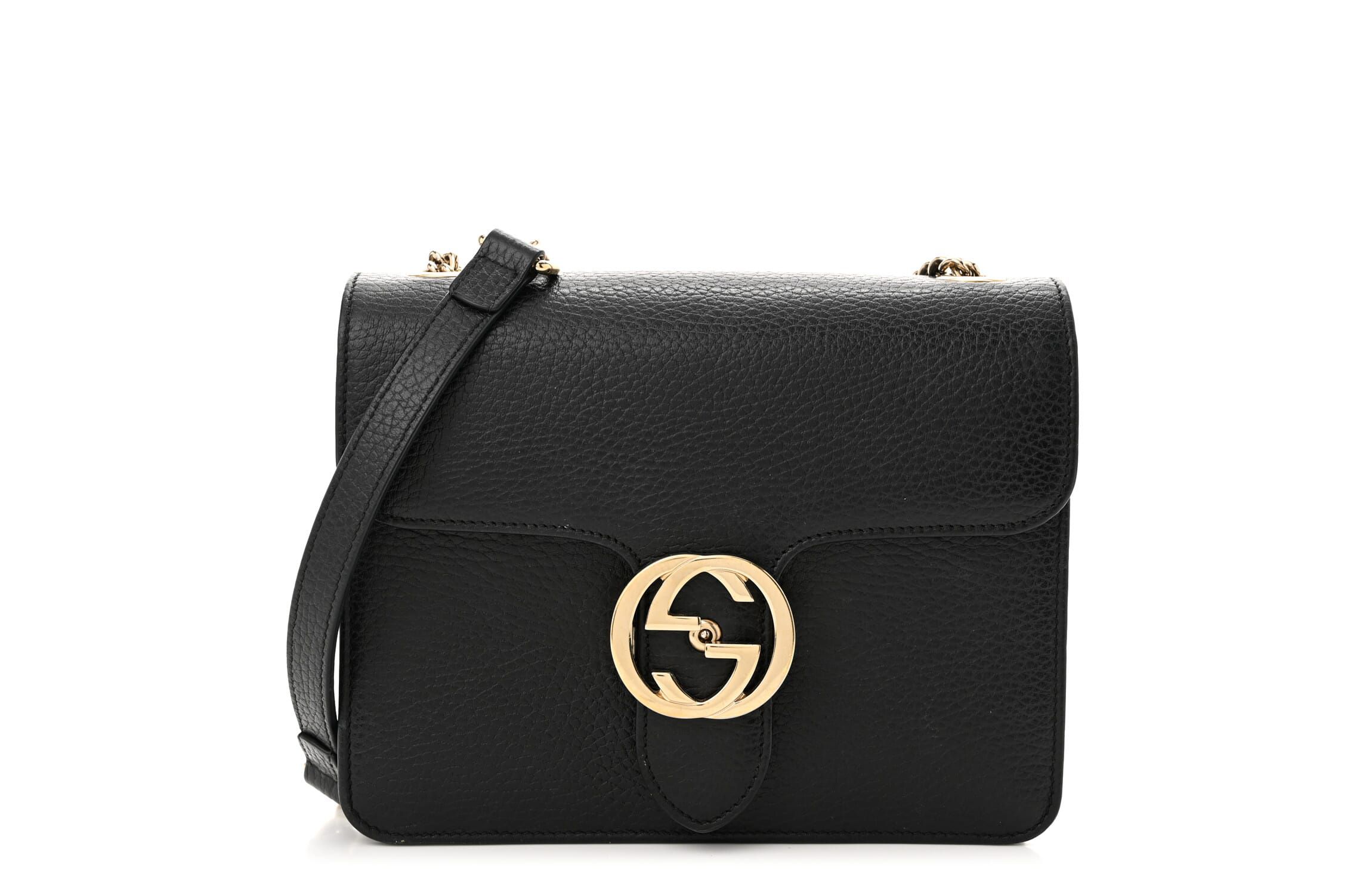 Gucci Dollar Calfskin Small Interlocking G Shoulder Bag Black -FINAL SALE NO RETURNS