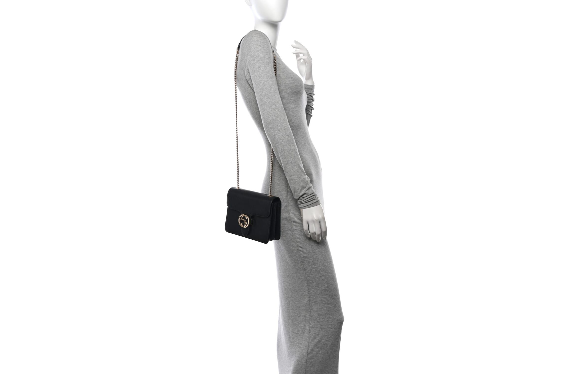 Gucci Dollar Calfskin Small Interlocking G Shoulder Bag Black -FINAL SALE NO RETURNS