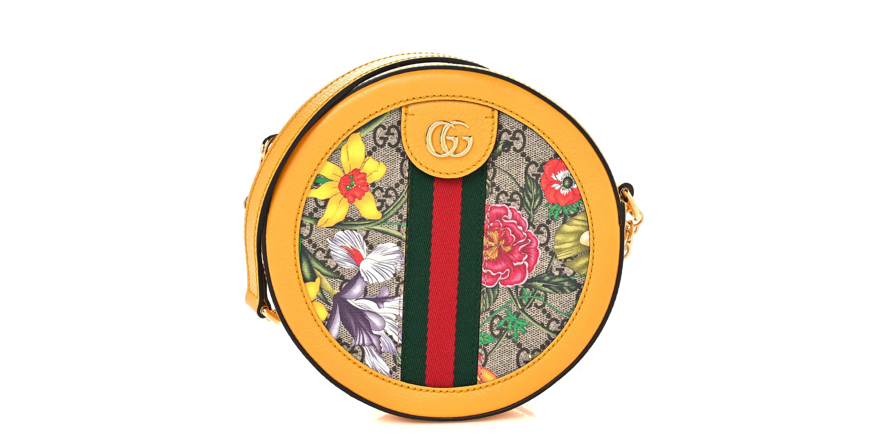 Gucci GG Supreme Monogram Web Mini Ophidia Round Shoulder Bag Brown -FINAL SALE NO RETURNS