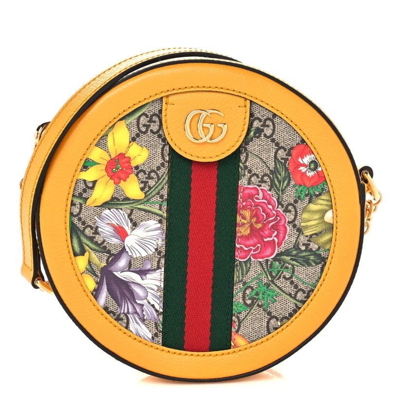 Gucci GG Supreme Monogram Web Mini Ophidia Round Shoulder Bag Brown -FINAL SALE NO RETURNS