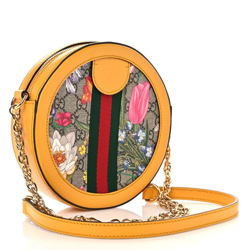 Gucci GG Supreme Monogram Web Mini Ophidia Round Shoulder Bag Brown -FINAL SALE NO RETURNS