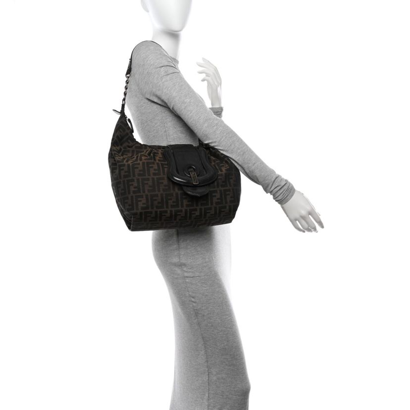 Fendi Zucca B Buckle Hobo Tobacco Castagna -FINAL SALE NO RETURNS