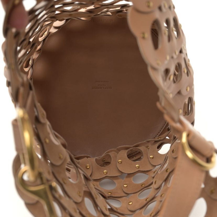 Saint Laurent Vegetable Tanned Calfskin Studded Seau Coeur Bucket Bag Vintage Brown -FINAL SALE NO RETURNS